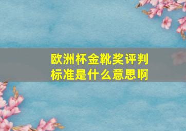 欧洲杯金靴奖评判标准是什么意思啊