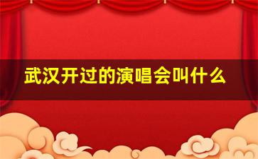 武汉开过的演唱会叫什么