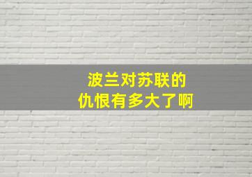 波兰对苏联的仇恨有多大了啊