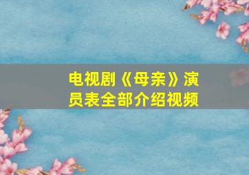 电视剧《母亲》演员表全部介绍视频