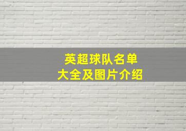 英超球队名单大全及图片介绍