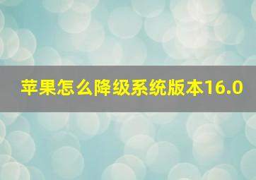 苹果怎么降级系统版本16.0