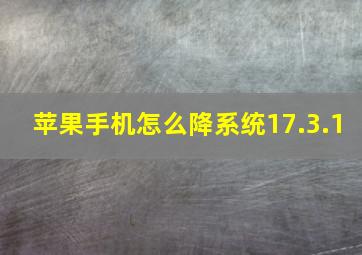 苹果手机怎么降系统17.3.1