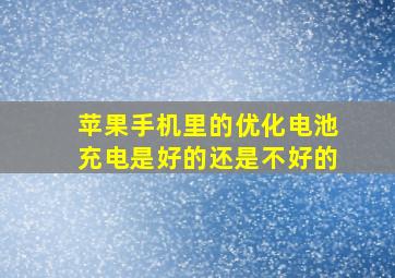 苹果手机里的优化电池充电是好的还是不好的