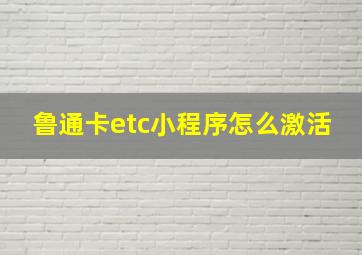 鲁通卡etc小程序怎么激活