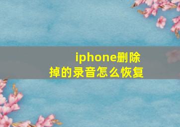 iphone删除掉的录音怎么恢复