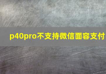 p40pro不支持微信面容支付