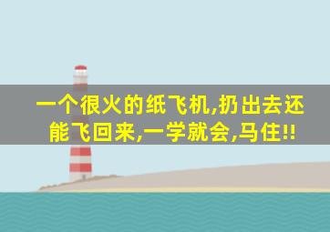 一个很火的纸飞机,扔出去还能飞回来,一学就会,马住!!