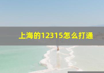 上海的12315怎么打通