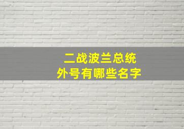 二战波兰总统外号有哪些名字