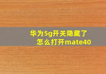 华为5g开关隐藏了怎么打开mate40