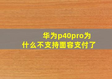 华为p40pro为什么不支持面容支付了