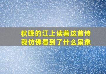 秋晚的江上读着这首诗我仿佛看到了什么景象