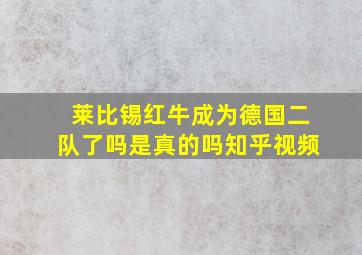 莱比锡红牛成为德国二队了吗是真的吗知乎视频