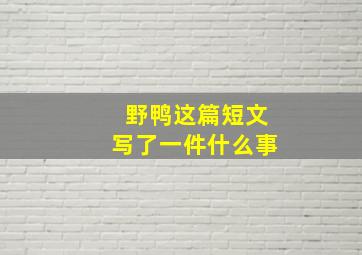 野鸭这篇短文写了一件什么事