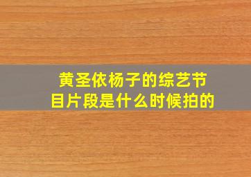 黄圣依杨子的综艺节目片段是什么时候拍的